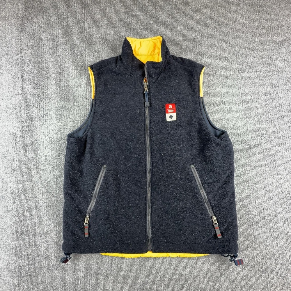 Abercrombie Vest Mens Large Yellow Fleece Reversible Full Zip Pockets Outdoor